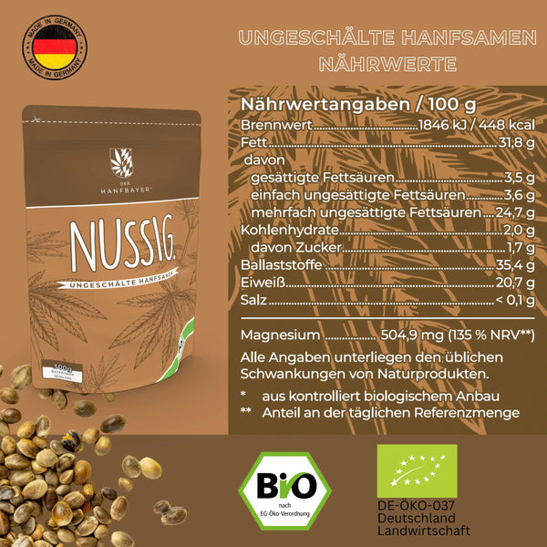 Bio Hanfsamen ungeschält kaufen Nussig Der Hanfbayer Nährwerte