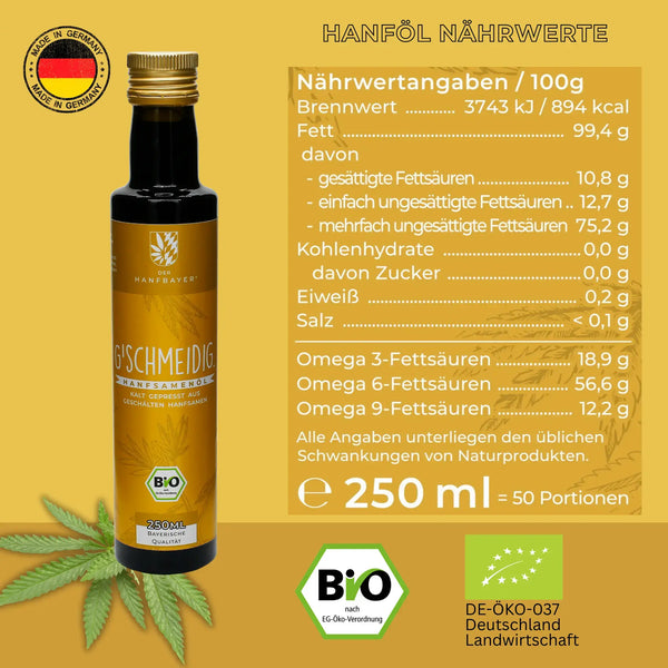 Bio Hanföl kaltgepresst Nährwerte