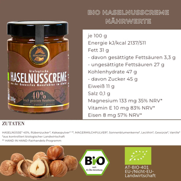 Bio Haselnuss-Creme Nährwerte