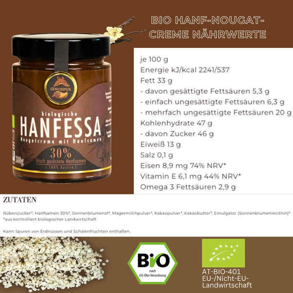 Bio Hanf-Nougat-Creme Nährwerte