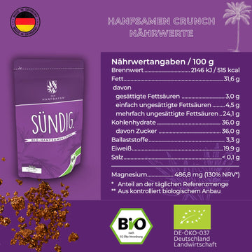 Bio Hanfsamen Sündig kaufen Der Hanfbayer Nährwerte